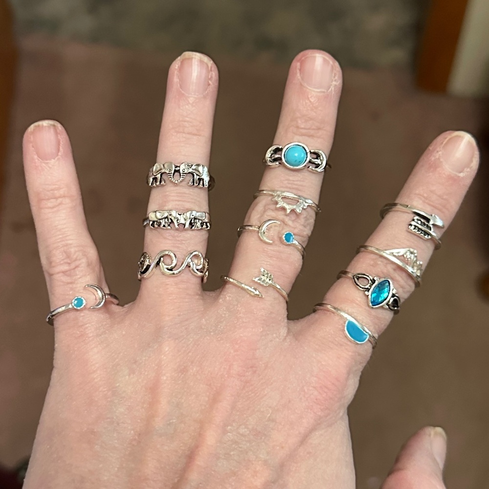 Silver & Gold Large Ring Assortment of 20 Different Rings, BoHo Vibes